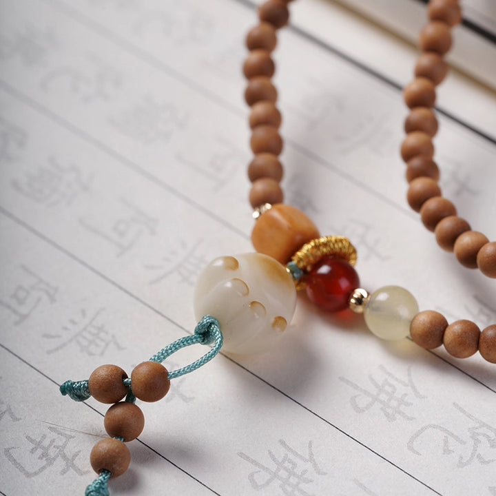 Cat Paw Melon Bead Wood Agate Jade Bracelet - Cute, Healing