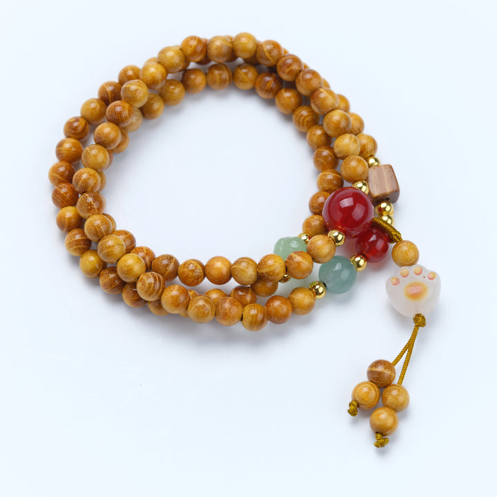 Cat Paw Melon Bead Wood Agate Jade Bracelet - Cute, Healing