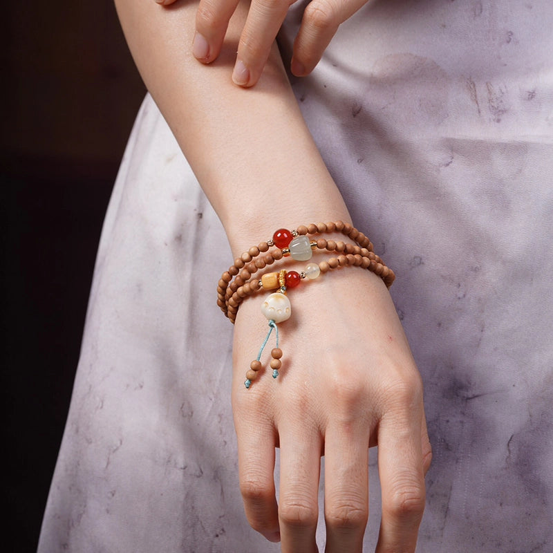 Cat Paw Melon Bead Wood Agate Jade Bracelet - Cute, Healing