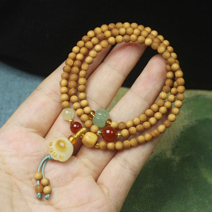 Cat Paw Melon Bead Wood Agate Jade Bracelet - Cute, Healing