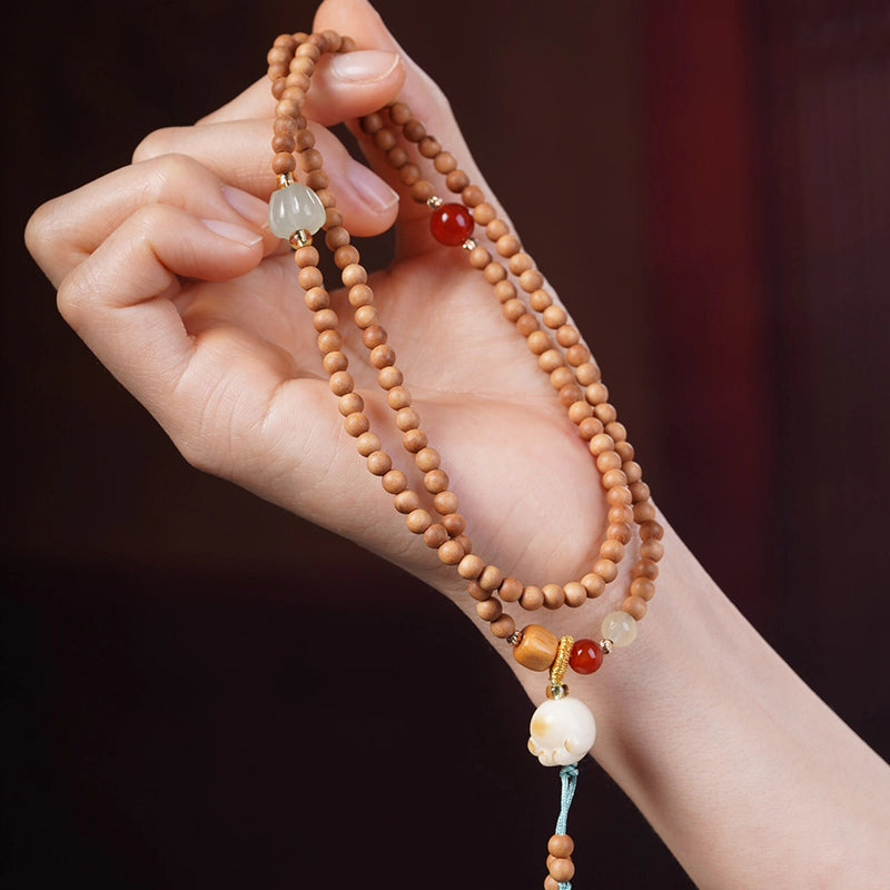 Cat Paw Melon Bead Wood Agate Jade Bracelet - Cute, Healing