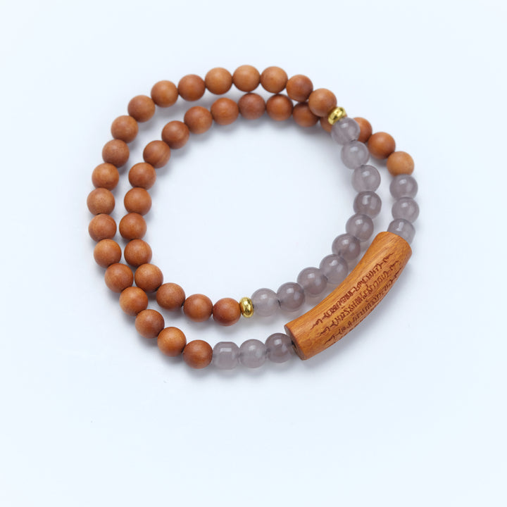 Calm Mind & Auspiciousness Smoky Purple Wood Scripture Bangle - Peace, Blessing, Zen Natural